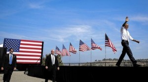 President Obama waves at Frank G. Bonelli Regional Park in San Dimas after formally designating the San Gabriel Mountains National Monument. Obama compared the history of the range to "the story of America."