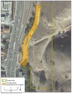 The hotel will be bounded by Las Virgenes Road to the West and the 101 Freeway to the north, as indicated by the yellow outline. The wide yellow line would be a new road.